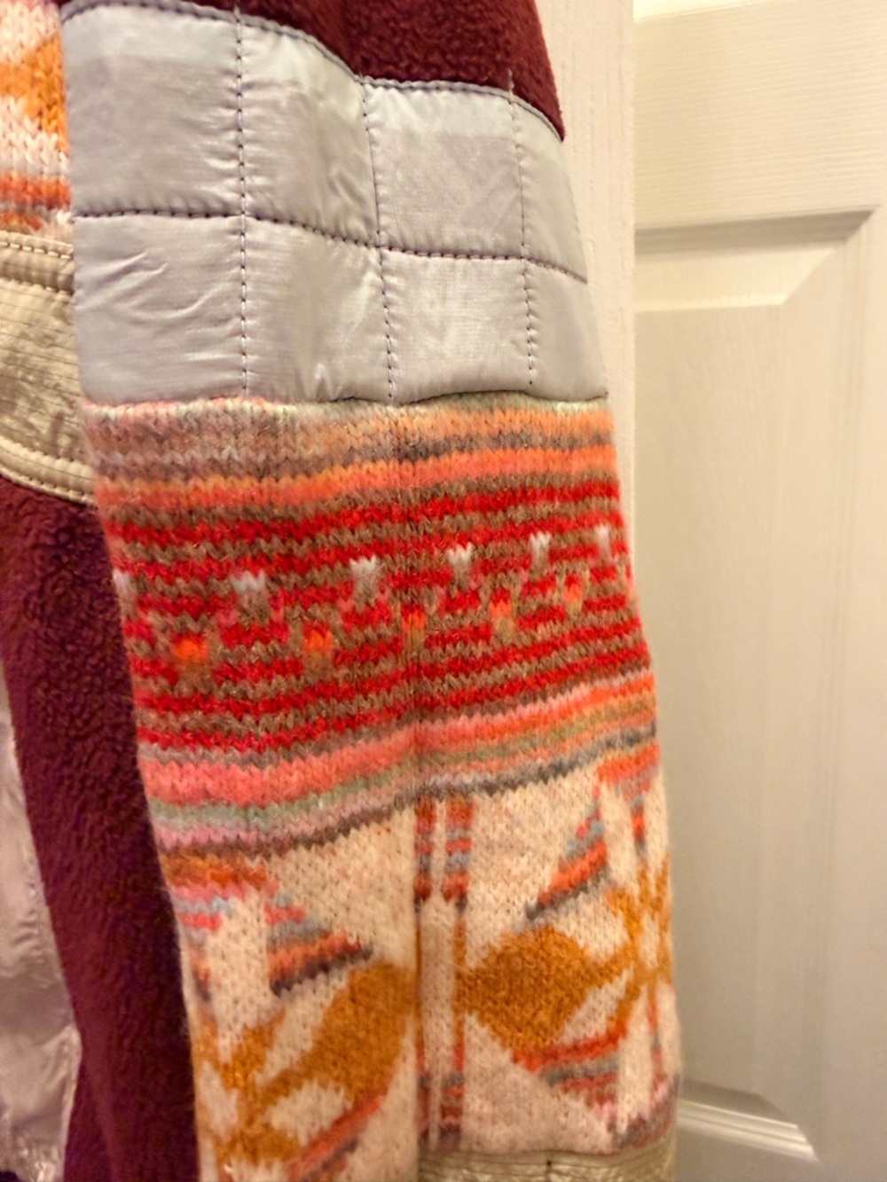 Free People Multicolor Patchwork Pullover Hoodie - Rust, Orange, Cream, Gray - Picture 4 of 9